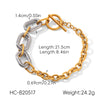 Women's Stainless Steel Gold Plated Gold And Silver Color Block Geometric Jewelry Set Cross Chain Bracelet And Geometric Earrings