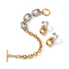 Women's Stainless Steel Gold Plated Gold And Silver Color Block Geometric Jewelry Set Cross Chain Bracelet And Geometric Earrings