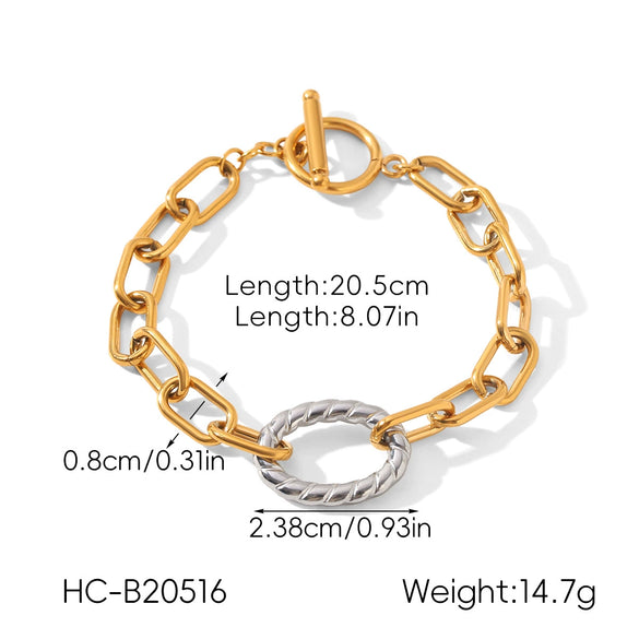 Women's Stainless Steel Gold Plated Gold And Silver Color Block Geometric Jewelry Set Cross Chain Bracelet And Geometric Earrings