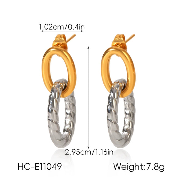 Women's Stainless Steel Gold Plated Gold And Silver Color Block Geometric Jewelry Set Cross Chain Bracelet And Geometric Earrings