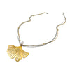 Women's Stainless Steel Gold Plated Jewelry Pearl Ginkgo Leaf Water Drop Flower Pendant Layered Necklace