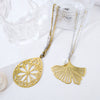 Women's Stainless Steel Gold Plated Jewelry Pearl Ginkgo Leaf Water Drop Flower Pendant Layered Necklace