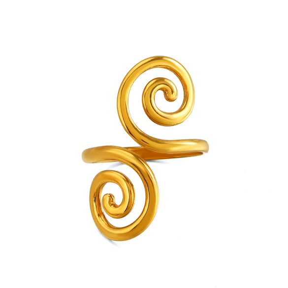 Women's Stainless Steel Gold Plated Open Spiral Ring With Minimalist Geometric Line Design And Polished Fashion Style