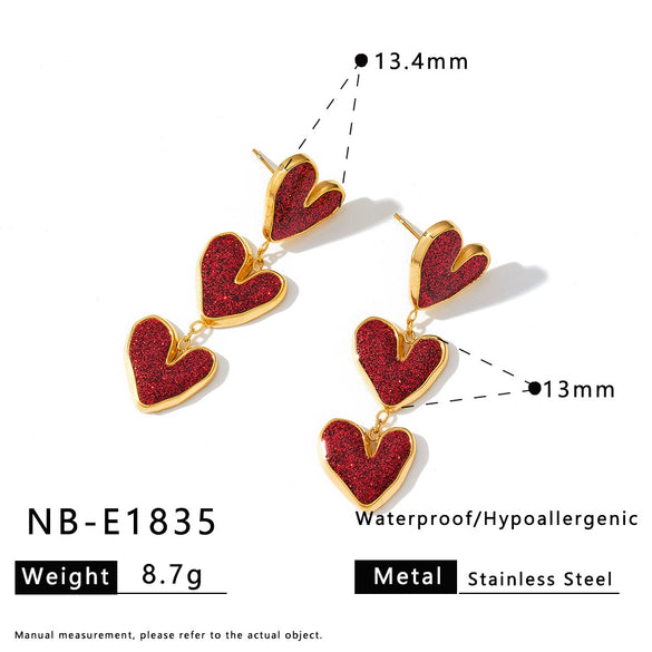 Women's Stainless Steel Gold Plated Resin Heart Pendant Necklace Bracelet And Earring Set With Geometric Style
