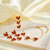 Women's Stainless Steel Gold Plated Resin Heart Pendant Necklace Bracelet And Earring Set With Geometric Style