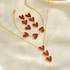 Women's Stainless Steel Gold Plated Resin Heart Pendant Necklace Bracelet And Earring Set With Geometric Style