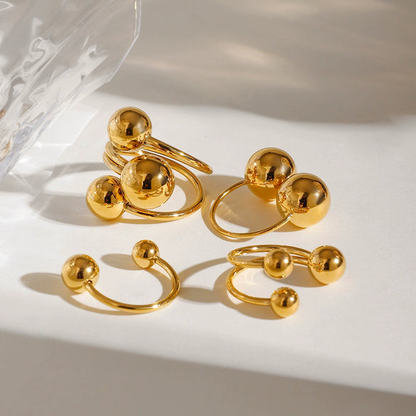 Women's Stainless Steel Gold Spherical Geometric Ring With Electroplating