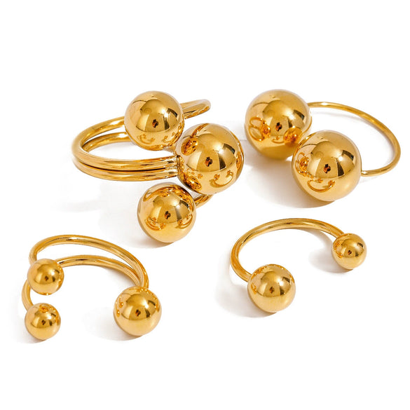 Women's Stainless Steel Gold Spherical Geometric Ring With Electroplating