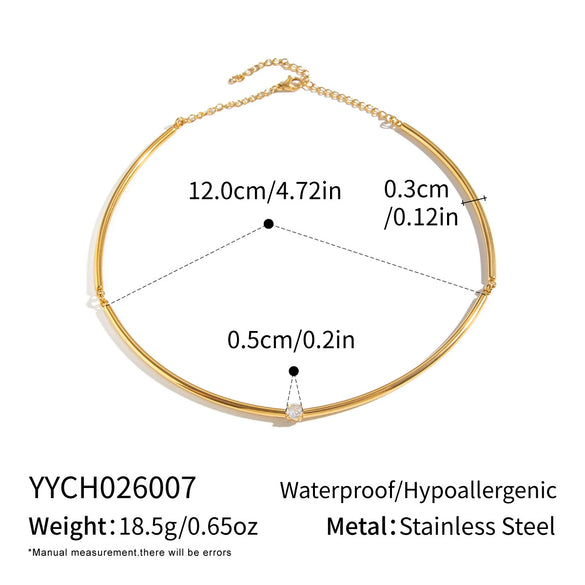 Women's Stainless Steel Gold Tone Necklace With Geometric Zircon Pendant Modern Minimalist Regular Chain Jewelry