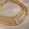 Women's Stainless Steel Gold Tone Necklace With Geometric Zircon Pendant Modern Minimalist Regular Chain Jewelry