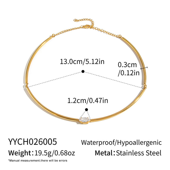 Women's Stainless Steel Gold Tone Necklace With Geometric Zircon Pendant Modern Minimalist Regular Chain Jewelry