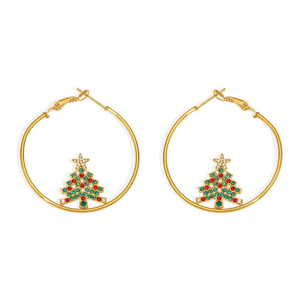Women's Stainless Steel Goldplated Christmas Necklace And Earrings Set With Enamel Floral Design And Zircon Accents