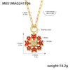 Women's Stainless Steel Goldplated Christmas Necklace And Earrings Set With Enamel Floral Design And Zircon Accents