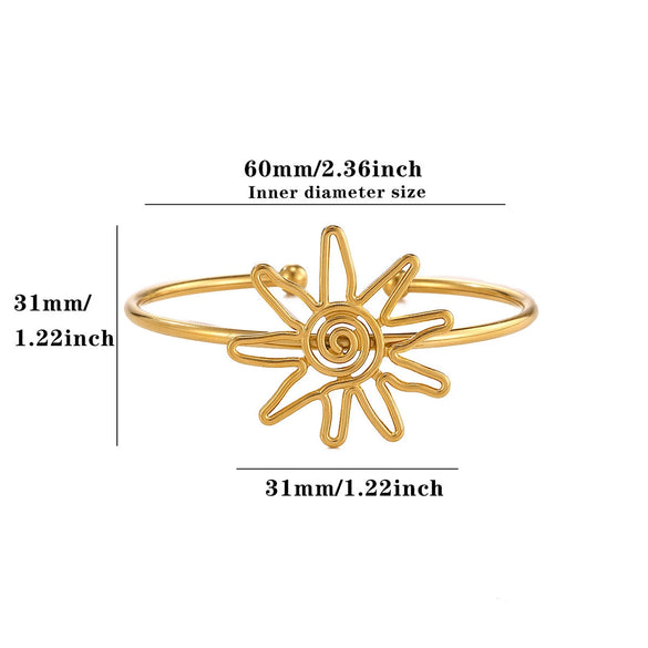 Women's Stainless Steel Goldplated Cshaped Open Bangle With Flower Heart Sun Bee And Pearl Details