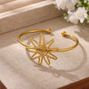 Women's Stainless Steel Goldplated Cshaped Open Bangle With Flower Heart Sun Bee And Pearl Details