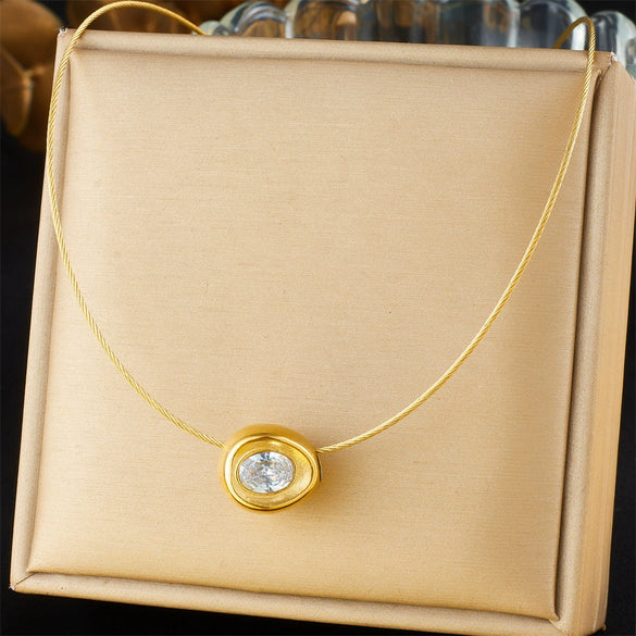 Women's Stainless Steel Goldplated Geometric Ingot Pendant Snake Bone Chain Necklace With Diamondencrusted And Electroplating Design