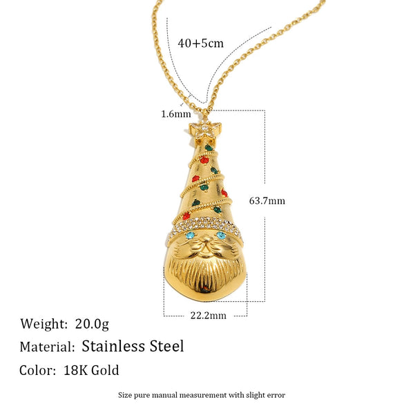 Women's Stainless Steel Goldplated Geometric Pendant Necklace With Colorful Diamond Christmas Hat Design