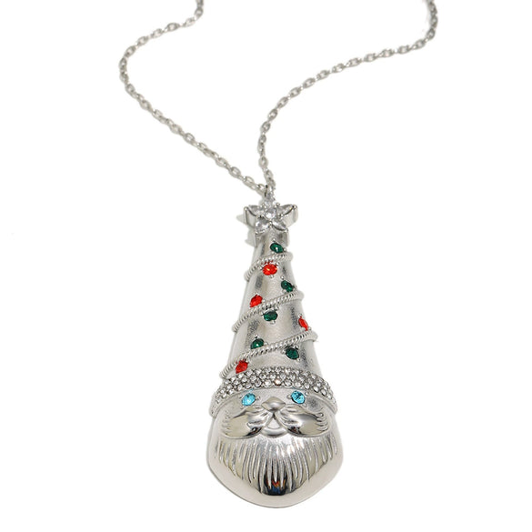 Women's Stainless Steel Goldplated Geometric Pendant Necklace With Colorful Diamond Christmas Hat Design