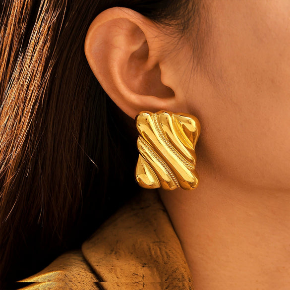 Women's 316L Stainless Steel Goldplated Geometric Square Thread Niche Earrings With Electroplating