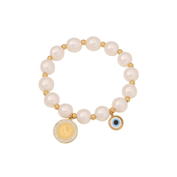 Women's Stainless Steel Handmade Original Design Bead Drop Oil Eye Bracelet