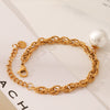 Women's Stainless Steel Handmade Pearl Chain Bracelet With Geometric Pattern Electroplated And Vacuum Plated