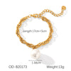 Women's Stainless Steel Handmade Pearl Chain Bracelet With Geometric Pattern Electroplated And Vacuum Plated