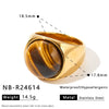 Women's Stainless Steel Heart And Drop Shape Ring With Tiger Eye Stone Retro Light Luxury Electroplated Non Fading Fashion Jewelry