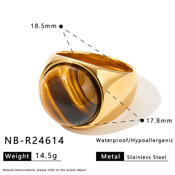 Women's Stainless Steel Heart And Drop Shape Ring With Tiger Eye Stone Retro Light Luxury Electroplated Non Fading Fashion Jewelry