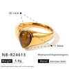 Women's Stainless Steel Heart And Drop Shape Ring With Tiger Eye Stone Retro Light Luxury Electroplated Non Fading Fashion Jewelry