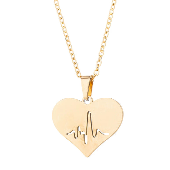 Women's Stainless Steel Heart And Electrocardiogram Jewelry Set With Geometric Earrings And Heart Pendant Necklace