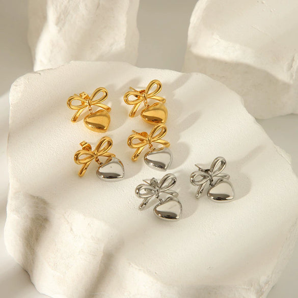 Women's Stainless Steel Heart And Geometric Pattern Electroplated Earrings