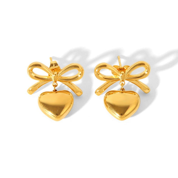Women's Stainless Steel Heart And Geometric Pattern Electroplated Earrings