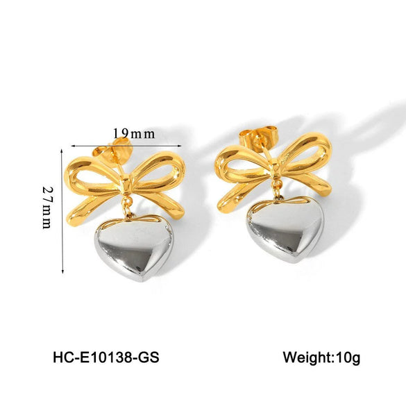 Women's Stainless Steel Heart And Geometric Pattern Electroplated Earrings