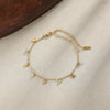 Women's Stainless Steel Heart Cross Pendant Anklet With Gold Tone Finish Star Pattern And Glass Diamond Accents On A Thin Chain