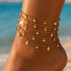 Women's Stainless Steel Heart Cross Pendant Anklet With Gold Tone Finish Star Pattern And Glass Diamond Accents On A Thin Chain