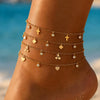 Women's Stainless Steel Heart Cross Pendant Anklet With Gold Tone Finish Star Pattern And Glass Diamond Accents On A Thin Chain