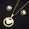 Women's Stainless Steel Heart Necklace And Earring Jewelry Set With Electroplated Finish And Simple Ochain Design