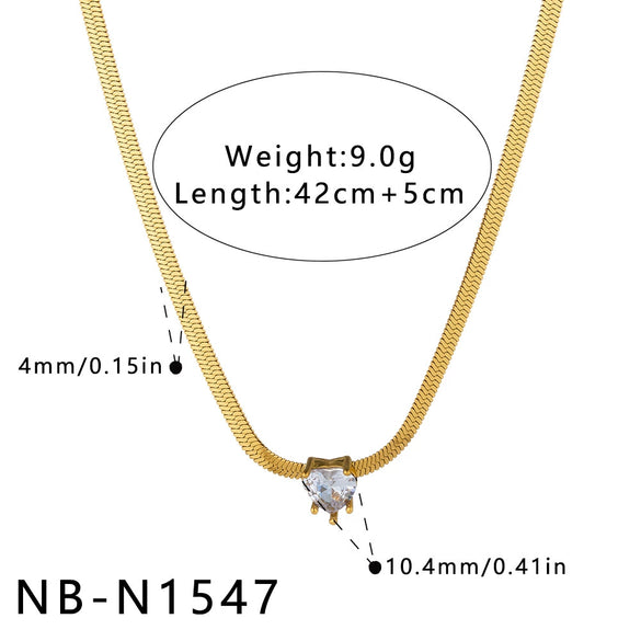 Women's Stainless Steel Heart Necklace With Zircon Inlay 18K Vacuum Plated Geometric Pendant And Regular Chain