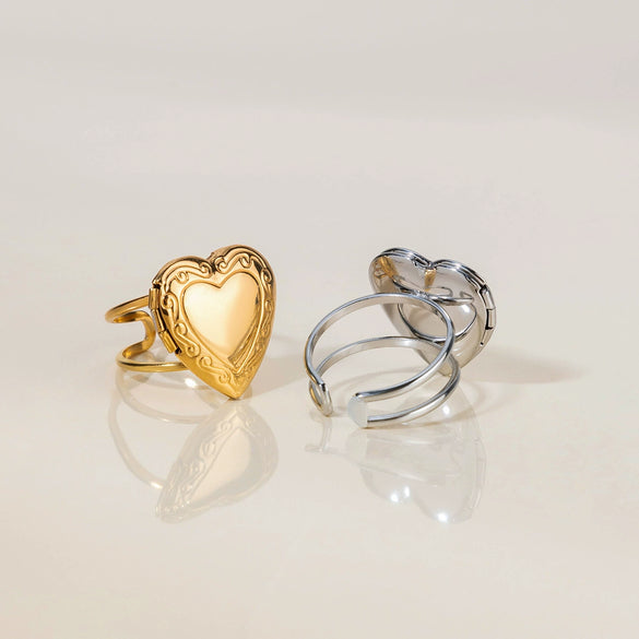 Women's Stainless Steel Heart Open Ring Geometric Design Electroplated