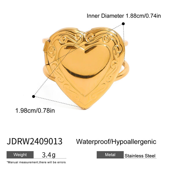 Women's Stainless Steel Heart Open Ring Geometric Design Electroplated