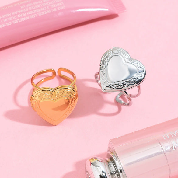 Women's Stainless Steel Heart Open Ring Geometric Design Electroplated