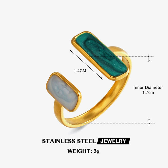 Women's Stainless Steel Heart Open Ring With Colorful Oil Drip Enamel Electroplated Retro Adjustable Design