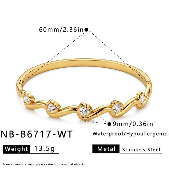 Women’s Stainless Steel Heart Pattern Bracelet With Zircon Accents And Gold Plated Finish Simple Elegant Design