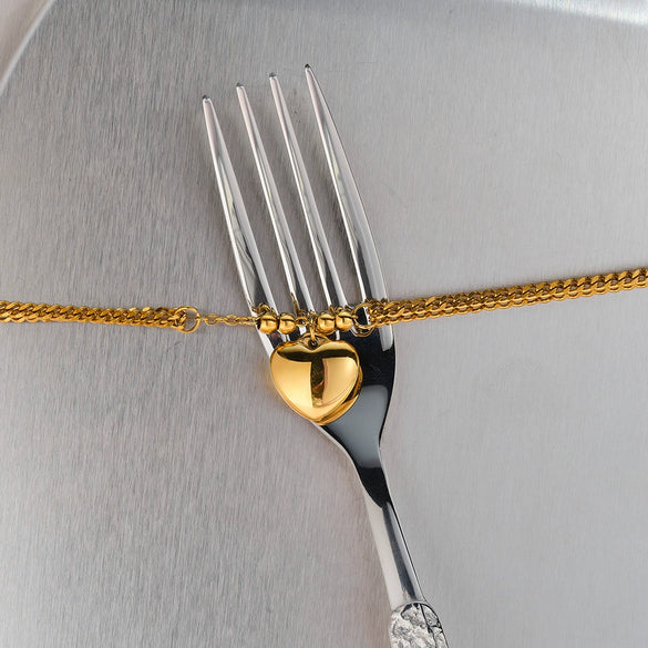 Women's Stainless Steel Heart Pendant Bracelet With Geometric Style And 18K Gold Vacuum Plated Finish