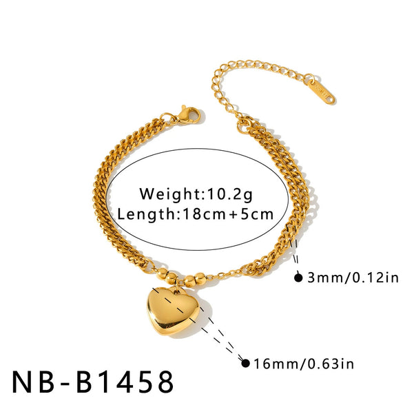 Women's Stainless Steel Heart Pendant Bracelet With Geometric Style And 18K Gold Vacuum Plated Finish