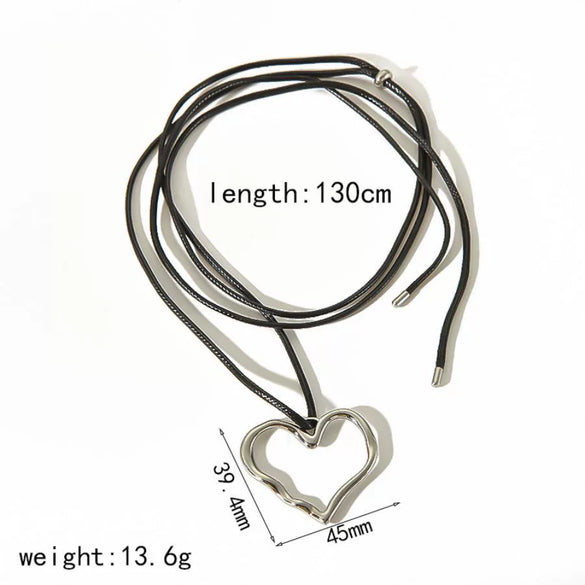 Women's Stainless Steel Heart Pendant Necklace With Electroplating And Wax Rope Chain
