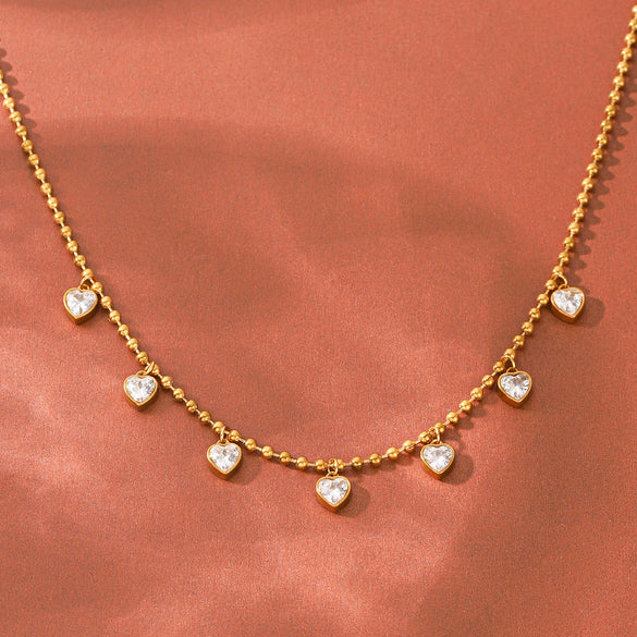 Women’s Stainless Steel Heart Pendant Necklace With Zircon Accent Pvd Vacuum Gold Plated Ins Style Regular Chain