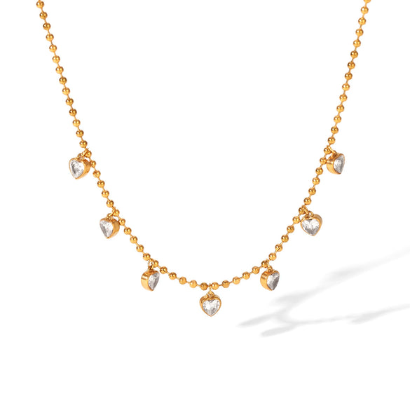 Women’s Stainless Steel Heart Pendant Necklace With Zircon Accent Pvd Vacuum Gold Plated Ins Style Regular Chain