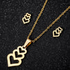 Women's Stainless Steel Heart Pendant Ochain Necklace And Matching Earrings Set With Electroplated Finish