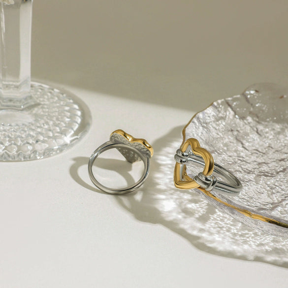 Women's Stainless Steel Heart Shape Ring With Electroplating And Ins Style